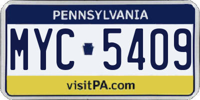 PA license plate MYC5409