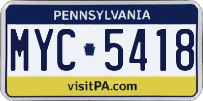 PA license plate MYC5418