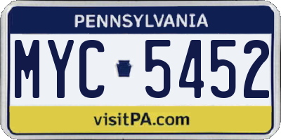 PA license plate MYC5452