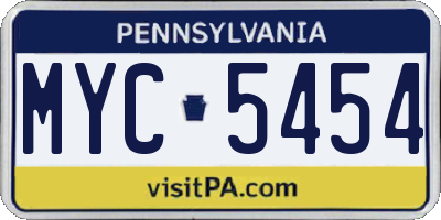 PA license plate MYC5454