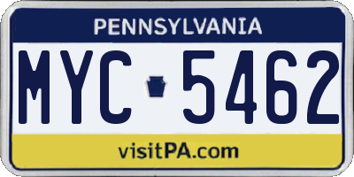 PA license plate MYC5462