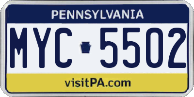 PA license plate MYC5502