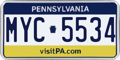 PA license plate MYC5534