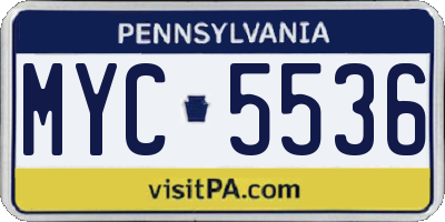 PA license plate MYC5536