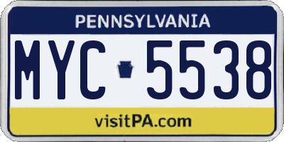 PA license plate MYC5538