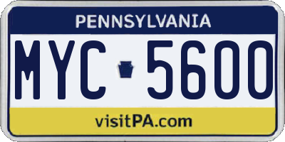 PA license plate MYC5600