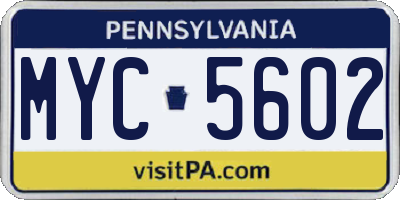 PA license plate MYC5602