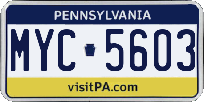 PA license plate MYC5603