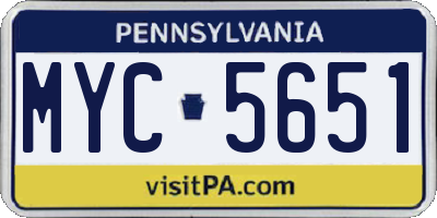PA license plate MYC5651