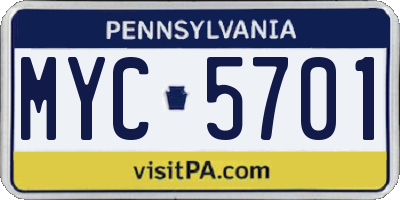 PA license plate MYC5701