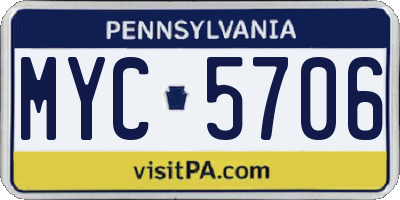 PA license plate MYC5706