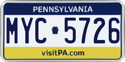 PA license plate MYC5726