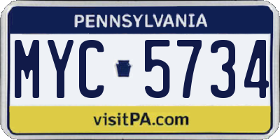 PA license plate MYC5734