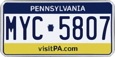 PA license plate MYC5807