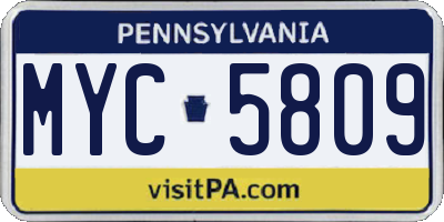 PA license plate MYC5809