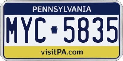 PA license plate MYC5835