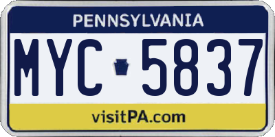 PA license plate MYC5837