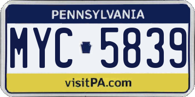 PA license plate MYC5839