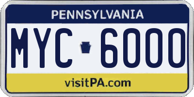 PA license plate MYC6000