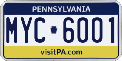 PA license plate MYC6001