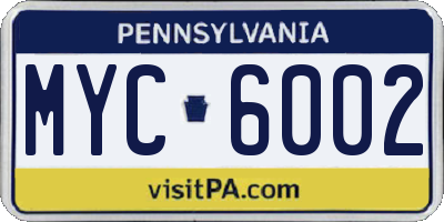 PA license plate MYC6002