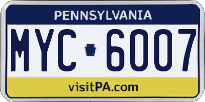 PA license plate MYC6007
