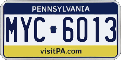 PA license plate MYC6013