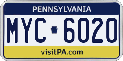 PA license plate MYC6020