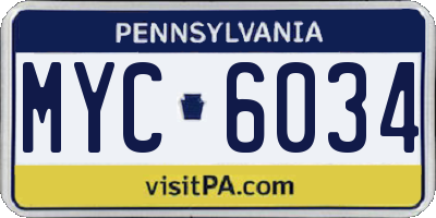 PA license plate MYC6034
