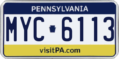 PA license plate MYC6113