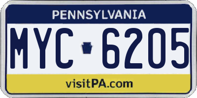 PA license plate MYC6205