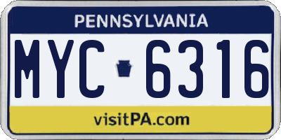 PA license plate MYC6316