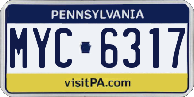 PA license plate MYC6317