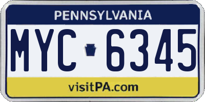PA license plate MYC6345