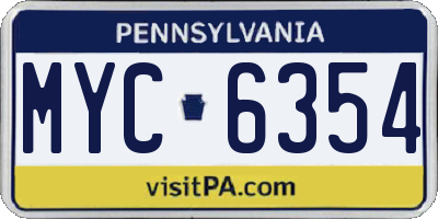 PA license plate MYC6354