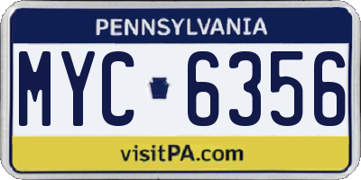 PA license plate MYC6356