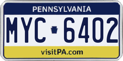 PA license plate MYC6402