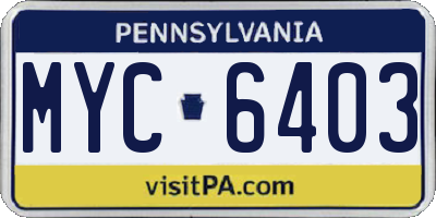 PA license plate MYC6403