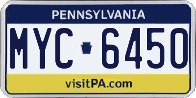 PA license plate MYC6450