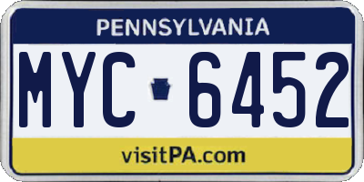 PA license plate MYC6452