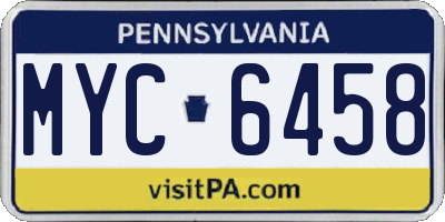 PA license plate MYC6458