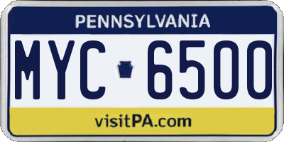 PA license plate MYC6500