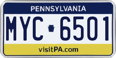 PA license plate MYC6501