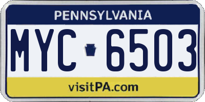 PA license plate MYC6503