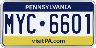 PA license plate MYC6601