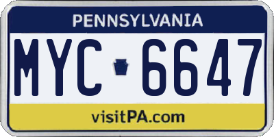 PA license plate MYC6647