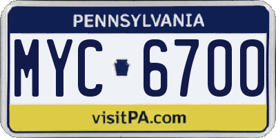 PA license plate MYC6700