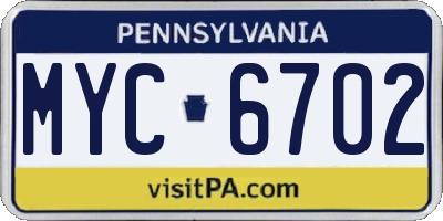 PA license plate MYC6702