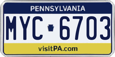 PA license plate MYC6703