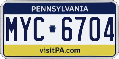 PA license plate MYC6704